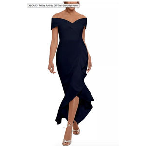 NWT!  Petite Ruffled Off-The-Shoulder high low gown size 14P